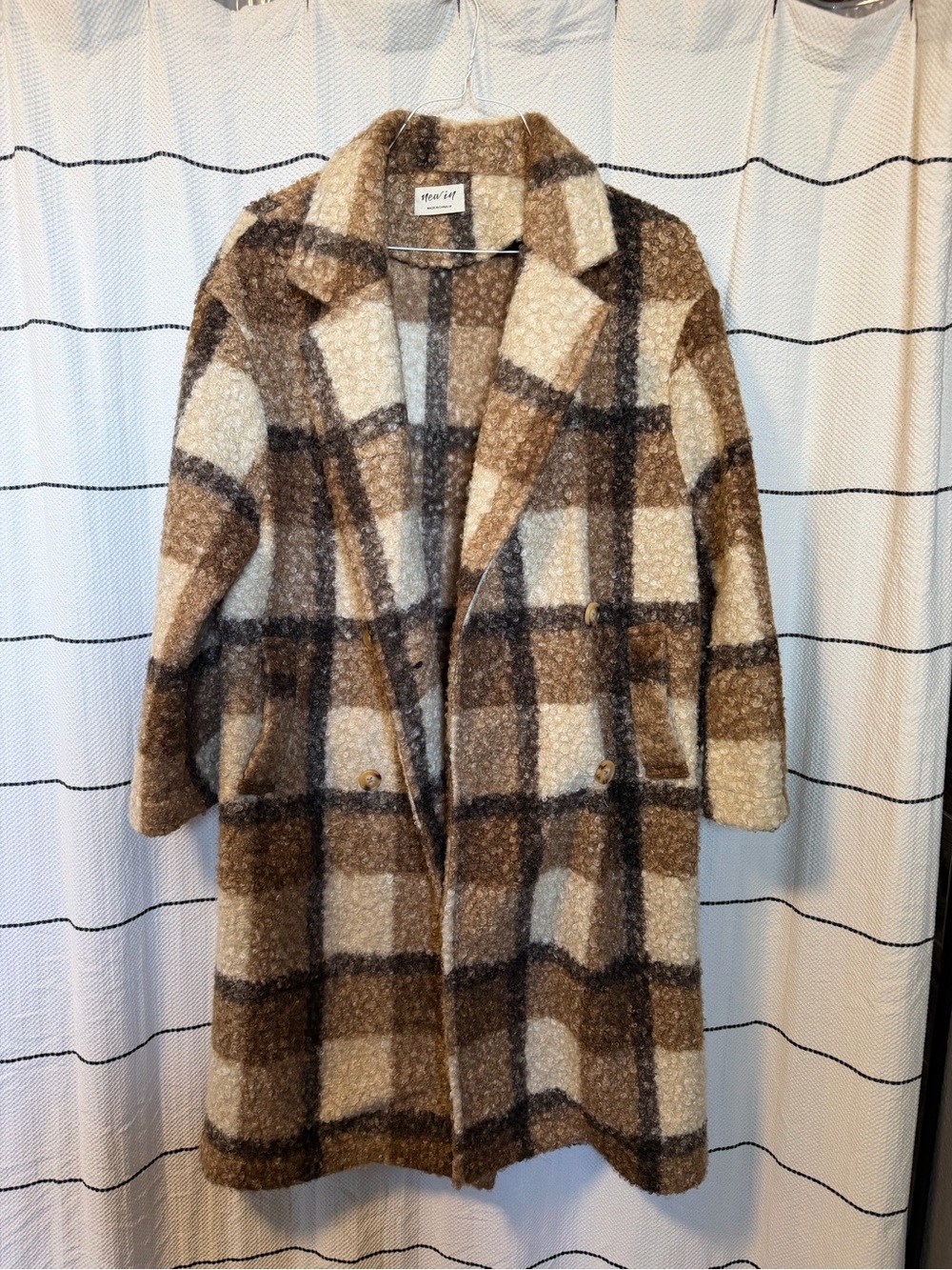 Brown Plaid Long Coat - Picture 3 of 7